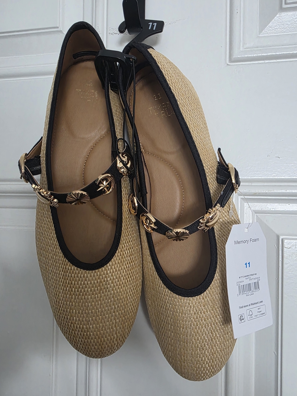 Women’s Straw-Look Mary Jane Flats with Gold Accents - NWT Sz 11